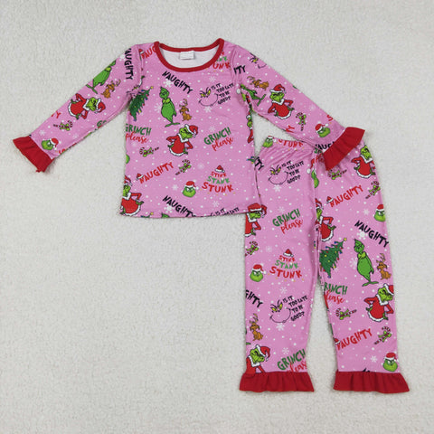 GLP2710  toddler girl clothes cartoon girl christmas pajamas winter set