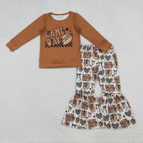GLP2721  toddler girl clothes game day girl bell bottom pant set