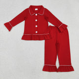 RTS kids clothes red  baby christmas matching clothes winter pajamas set-2025.9.26