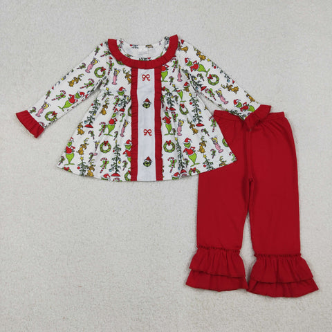 GLP2812   toddler girl clothes embroidery cartoon girl christmas winter set
