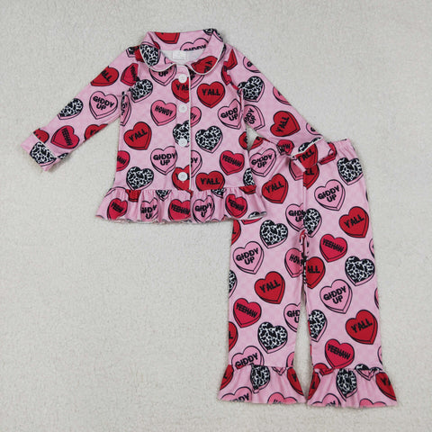 GLP2843 toddler girl clothes howdy girl winter valentine's day pajamas  set