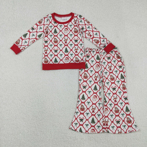 GLP2878 toddler girl clothes santa print girl christmas set
