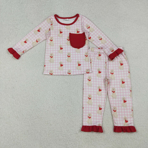 GLP2880 toddler girl clothes  dog heart girl valentine pajamas set