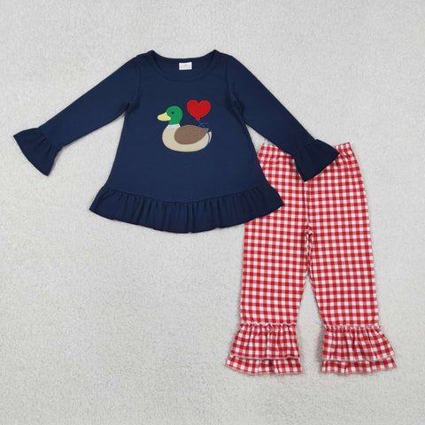 GLP2912  toddler girl clothes embroidery mallard love girl  valentine's day  set