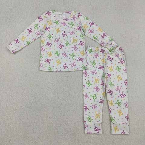 GLP2920   toddler girl clothes bows girl mardi gras pajamas set