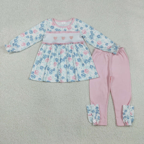 GLP2975 baby girls embroidery Valentine's flower pink outfits