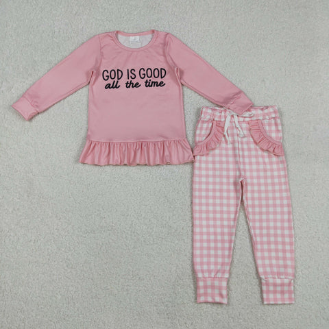 GLP3038  toddler girl clothes embroidery god is good girl winter set