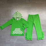 Sample girls purple long sleeves plaid hooded ruffle pants outfits