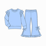 9.7 Pre-order girls ruffle long sleeve bow bell pants outfits COTTON
