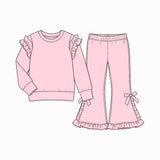 9.7 Pre-order girls ruffle long sleeve bow bell pants outfits COTTON
