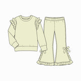 9.7 Pre-order girls ruffle long sleeve bow bell pants outfits COTTON