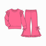 9.7 Pre-order girls ruffle long sleeve bow bell pants outfits COTTON