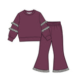 9.7 Pre-order girls ruffle  long sleeve bell pants outfits COTTON