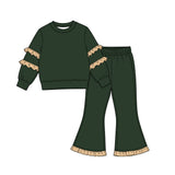 9.7 Pre-order girls ruffle  long sleeve bell pants outfits COTTON