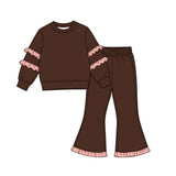 9.7 Pre-order girls ruffle  long sleeve bell pants outfits COTTON