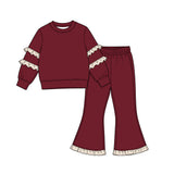 9.7 Pre-order girls ruffle  long sleeve bell pants outfits COTTON