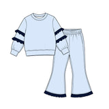 9.7 Pre-order girls ruffle  long sleeve bell pants outfits COTTON
