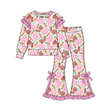 9.25 Pre-order girls ruffle long sleeves bow pants outfits