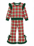 9.25 Pre-order girls Christmas ruffle long sleeves bow pants outfits