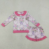 GLS0082  toddler girl clothes floral girl summer set