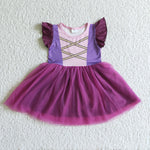 GSD0128  Fall Girls Rose Pink Ruffle Lace Flutter Sleeve Tulle Skirt Baby Dress-promotion 2024.7.24