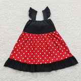 Baby girl princess red dotted bow dress