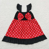 Baby girl princess red dotted bow dress