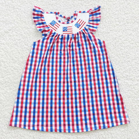 4th of july embroidery american flag summer smocked dress for girls