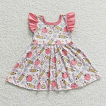 Back to school girls apple floral flying dress