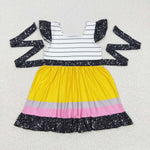 Flutter sleeve girls belt back to school dress