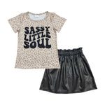 Sassy little soul girls black leather skirt set