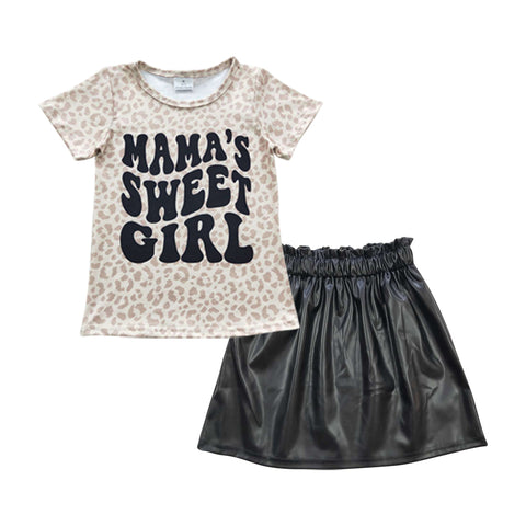 Mama's sweet girls leopard top black skirt set