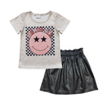 Mama's girl smile pattern black skirt set