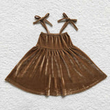 Brown strap velvet girls fall twirl dress
