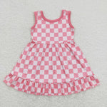 GSD0659 baby girl clothes pink plaid girl summer dress