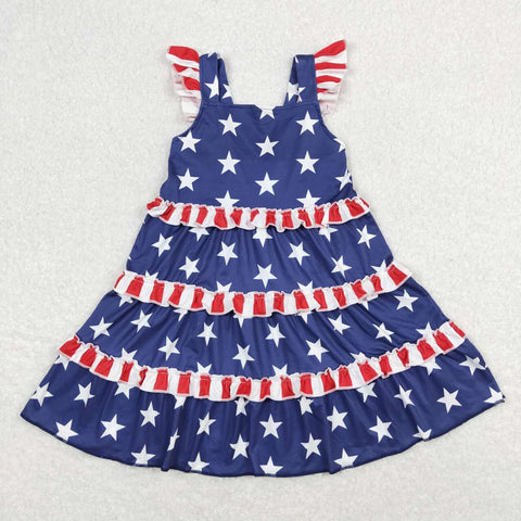 GSD0681 baby girl clothes girl 4th of July star patriotic summer dress