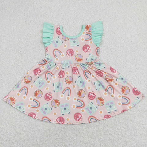 GSD0717 baby girl clothes bus rainbow  girl summer twirl dress