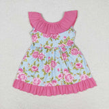 GSD0738  baby girl clothes pink flower girl summer dress