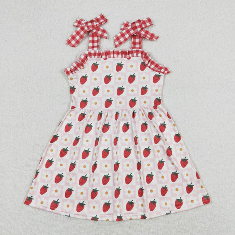 GSD0806  baby girl clothes strawberry flower plaid girl summer dress