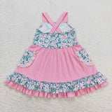 GSD0807 baby girl clothes pink flower girl summer dress