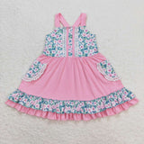 GSD0807 baby girl clothes pink flower girl summer dress