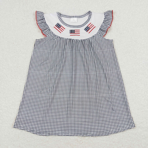 GSD0811 baby girl clothes embroidery flag 4th of July patriotic girl summer dress