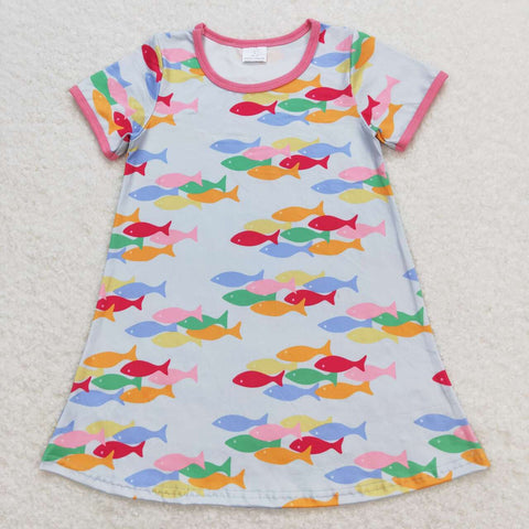 GSD0813 baby girl clothes colorful fish girl summer dress