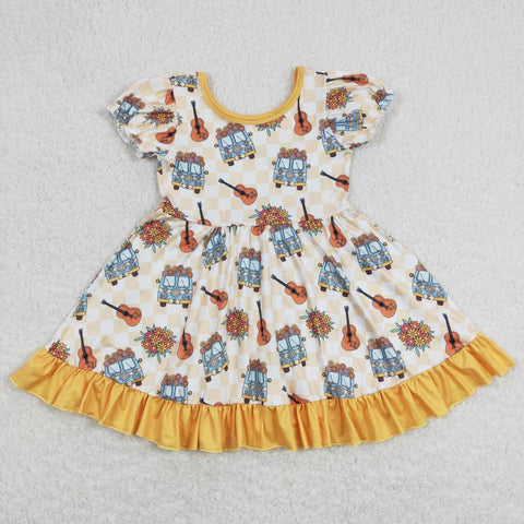 GSD0816 baby girl clothes guitar bus girl summer dress