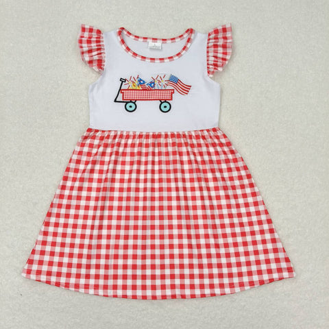 GSD0843 baby girl clothes embroidery flag 4th of July patriotic girl summer dress
