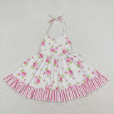 GSD0859 baby girl clothes pink flower girl summer dress