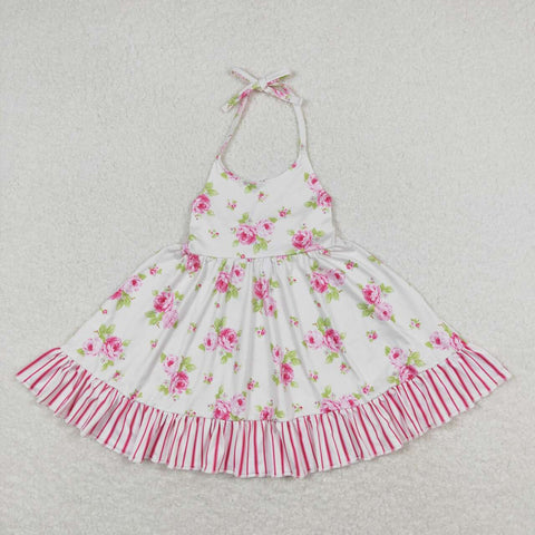 GSD0859 baby girl clothes pink flower girl summer dress