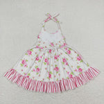 GSD0859 baby girl clothes pink flower girl summer dress