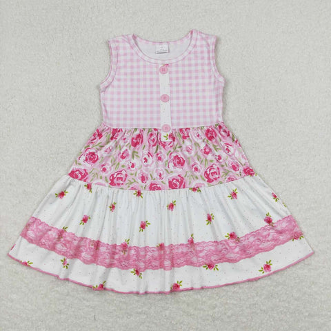 GSD0860 baby girl clothes pink flower girl summer dress