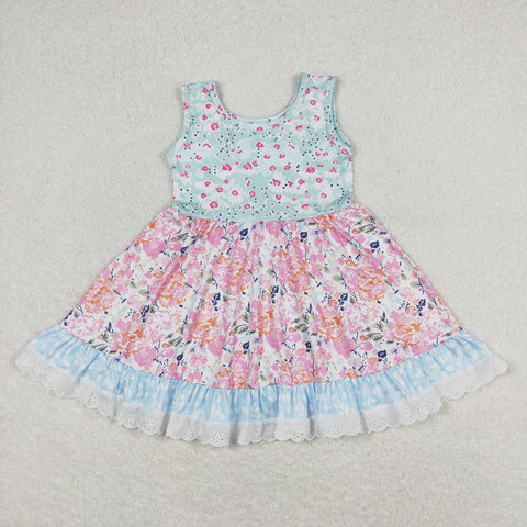 GSD0861 baby girl clothes blue flower girl summer dress